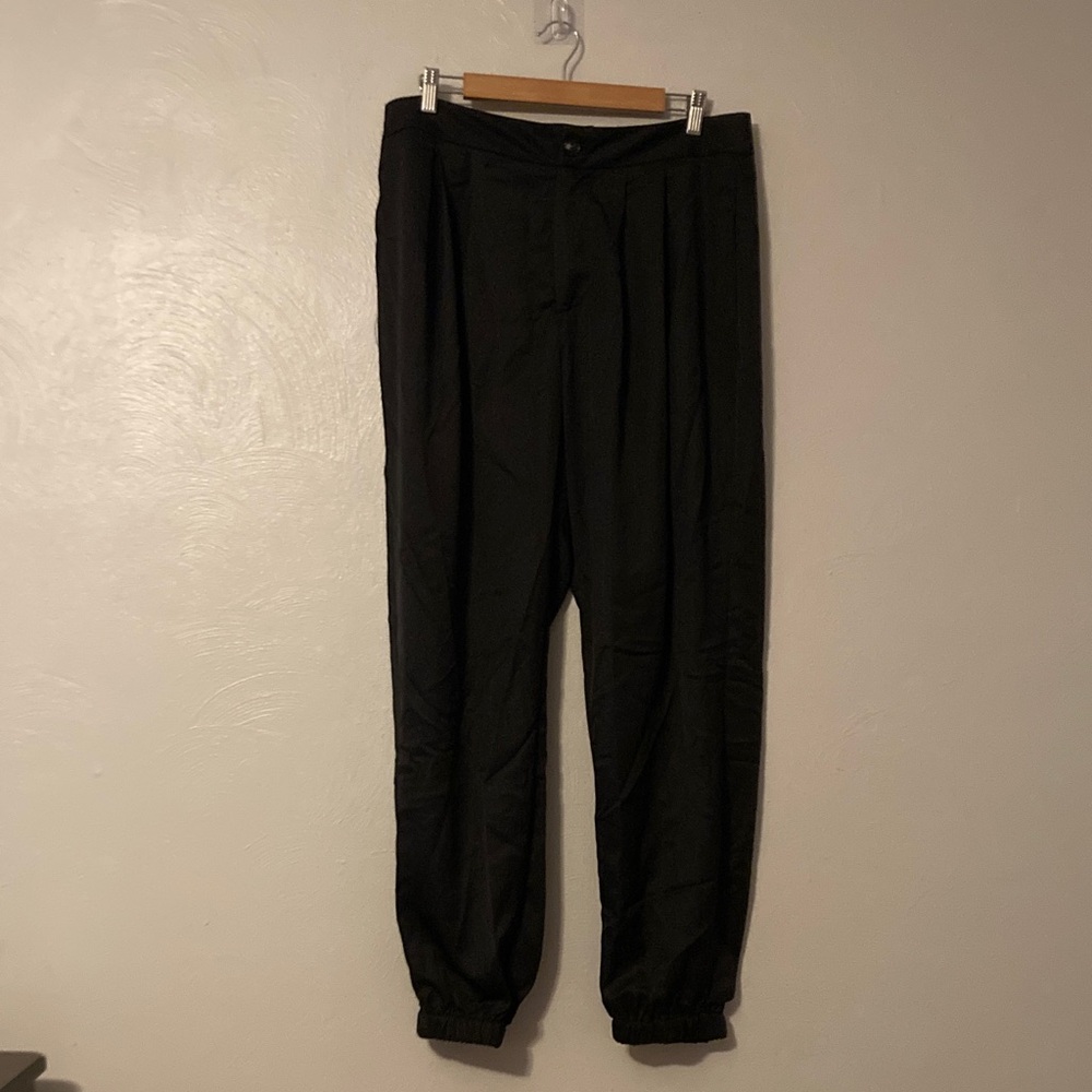 Cider Womens Black Pleated Dress Pants Elastic Cuff Jogger Trousers Size 0XL